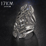 17KM New Fashion Design Gun Black Color Crystal Flower Rings for Women Rhinestone Jewelry Punk anillo hombre bague - khamtronics