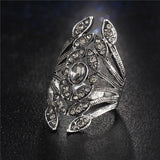 17KM New Fashion Design Gun Black Color Crystal Flower Rings for Women Rhinestone Jewelry Punk anillo hombre bague - khamtronics
