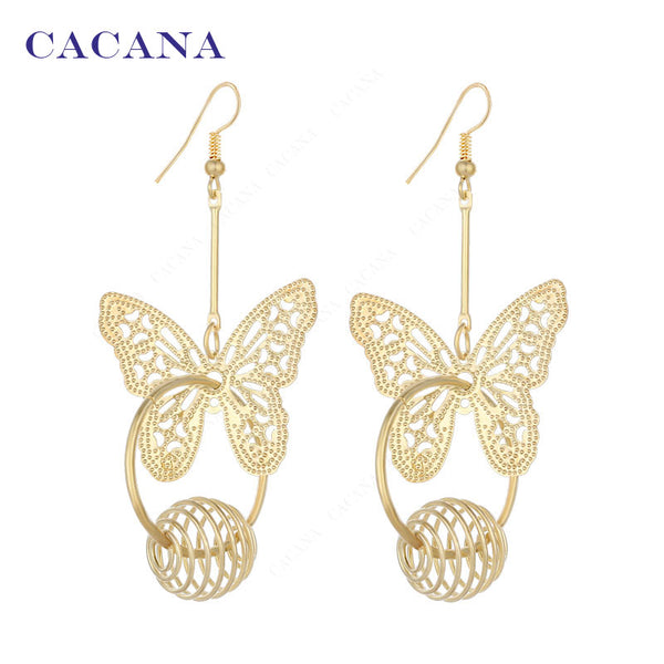 CACANA  Dangle Long Earrings For Women Fllying Butterfly Catching A Ring Bijouterie Hot Sale No.A243  A244 - khamtronics