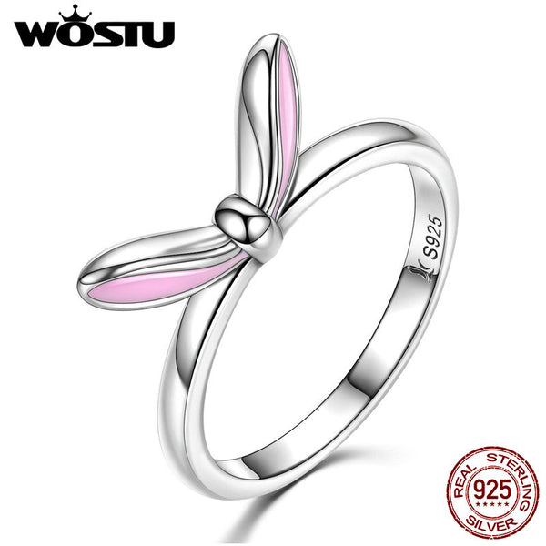 WOSTU High Quality 925 Sterling Silver Cute Pink Bunny Ears Finger Ring For Women Girl Fine Jewelry Gift For Lover CQR058 - khamtronics