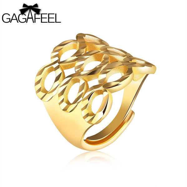 GAGAFEEL Ring Female Open Finger Rings Fine Jewelry Unique Design Adjustable Hollow Cooper Gold Color Gift For Engagement - khamtronics