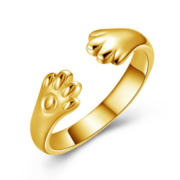 Cute Women Cat Paw Open Ring Silver Plated Finger Ring Animal Jewelry Gift Gold - khamtronics