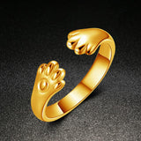 Cute Women Cat Paw Open Ring Silver Plated Finger Ring Animal Jewelry Gift Gold - khamtronics