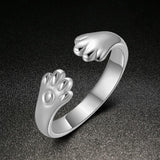 Cute Women Cat Paw Open Ring Silver Plated Finger Ring Animal Jewelry Gift Gold - khamtronics