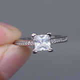 Princess Natural Gemstones White Birthstone Bride Wedding Engagement Ring - khamtronics