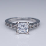 Princess Natural Gemstones White Birthstone Bride Wedding Engagement Ring - khamtronics