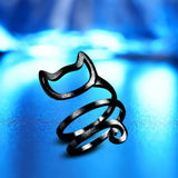 Cute Cat Silver Ring Women Girl Wrap Finger Ring Adjustable Jewelry Gift Black - khamtronics
