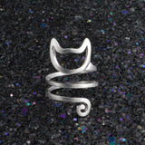 Cute Cat Silver Ring Women Girl Wrap Finger Ring Adjustable Jewelry Gift Black - khamtronics