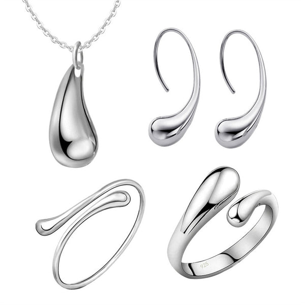 Set of 4pcs Exquisite Water Drop Shape Alloy Jewelry Necklace Earrings Bracelet Ring Kit for Women Girls Decoration - khamtronics