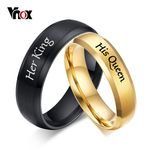 Vnox Free Engraving Wedding Rings for Women Men Stainless Steel Matt Surface Anniversary Band Valentine Gift His Queen Her King - khamtronics