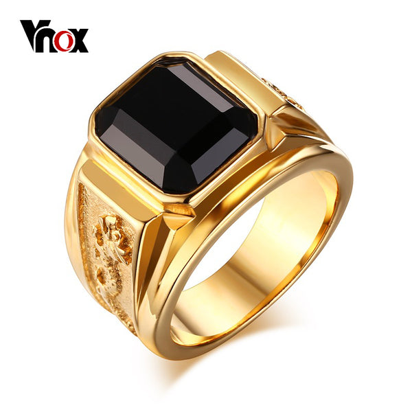 Vnox Punk Dragon Ring for Men CZ Stone Stainless Steel Gold Color Male Alliance Rocky Hip hop Jewelry 7 8 9 10 11 12# - khamtronics
