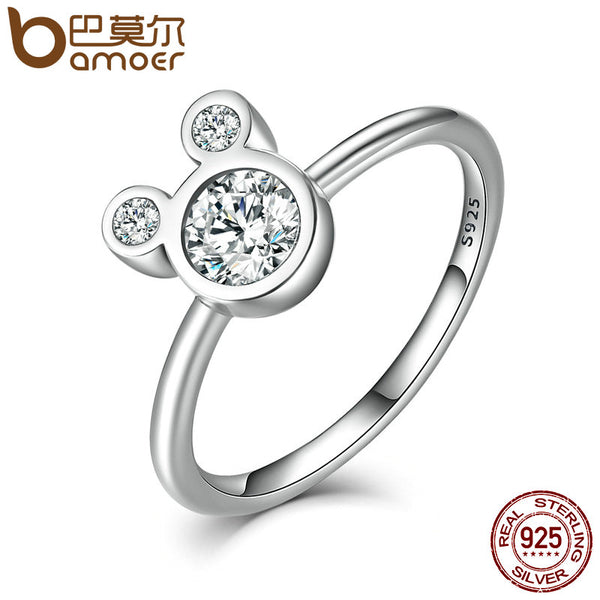 BAMOER New Arrival Authentic 100% 925 Sterling Silver Dazzling Miky Mouse Rings for Women Sterling Silver Jewelry SCR032 - khamtronics