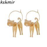 New cute cat animals geometric metal fashion beautiful girl cat ear ring earrings earrings eardrop of female - khamtronics