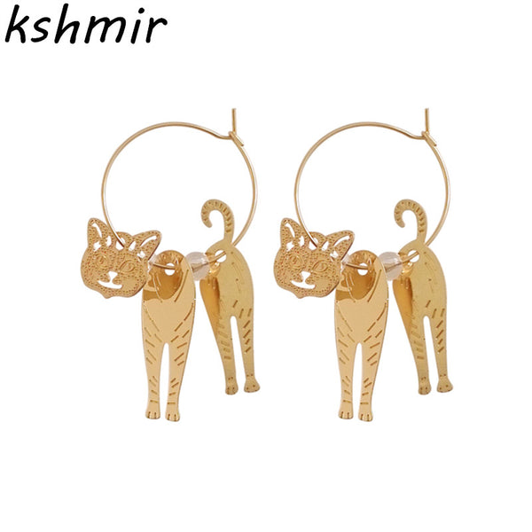 New cute cat animals geometric metal fashion beautiful girl cat ear ring earrings earrings eardrop of female - khamtronics